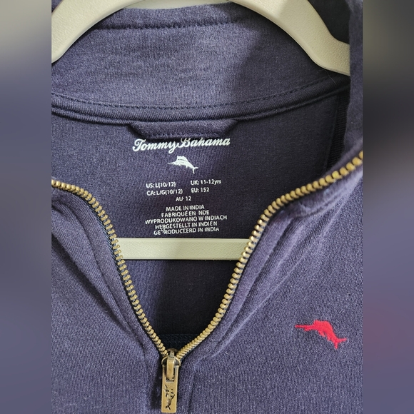 Tommy Bahama Unisex Navy Blue 1/4 Zip Mock Neck Sweatshirt sz 10/12 - Picture 2 of 5